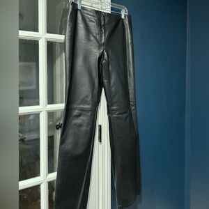 Verducci Black Leather Straight-Leg Trousers, Size 8